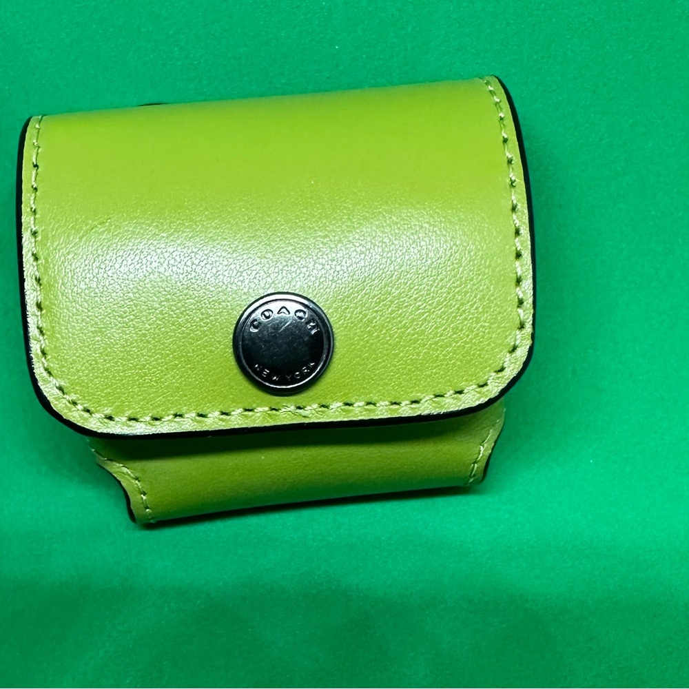 Coach Green Leather Snap Mini Pouch for early gen Apple AirPods 1st or 2nd.